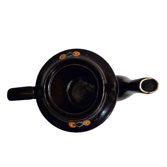 Hand Painted Vintage Brown Betty Redware Teapot Moriage Enamel Made In Japan - Picture 6 of 8